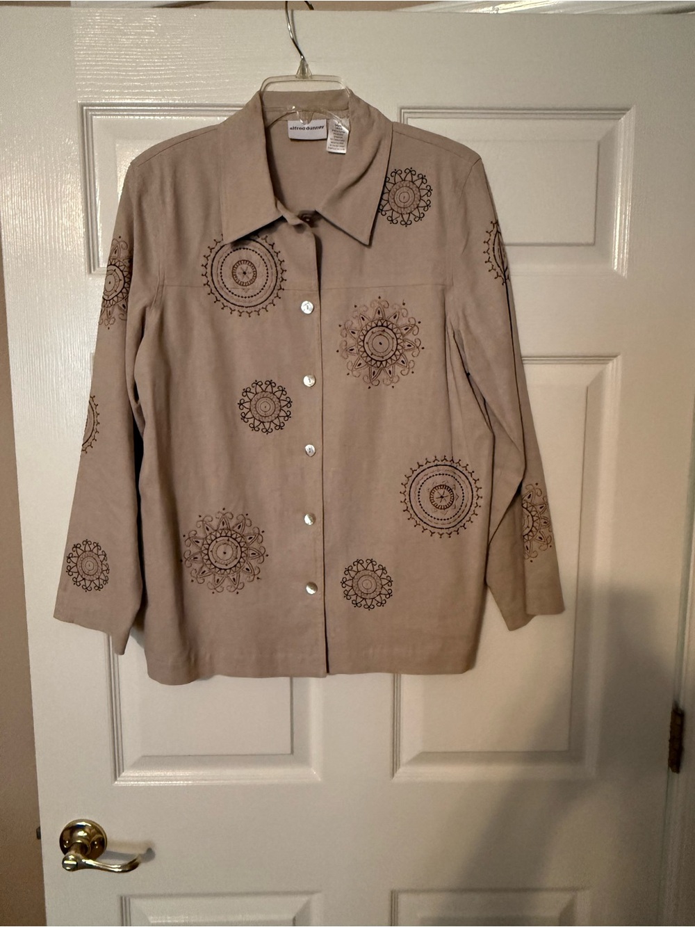 Alfred Dunner Taupe Button-Front Embroidered Jacket